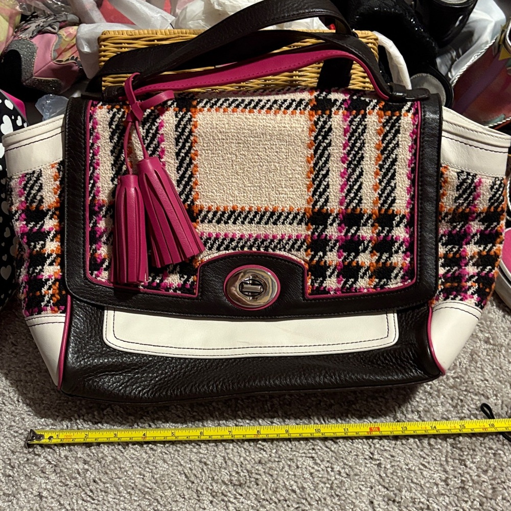 New, no tags Coach Plaid Women's Bag with Pink and Black Accents